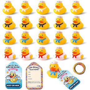 60 Pack Cruise Rubber Duck Kits Includes 20 Pcs Rubber Cruise Ducks, 20 Pcs Tags and 20 Pcs Rubber Bands, Cruise Ships Hiding Ducks, Carnival Game Rewards, Christmas Bath Toys Gifts