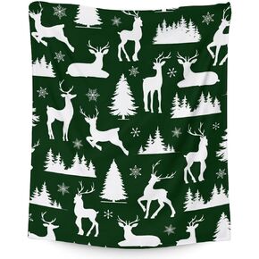 Deer Blanket - 40x50 Inches Small Throw Blanket for Kids - Soft Fuzzy Blankets for Couch, Living Room & Office - Green Cute Cozy Blankets Gifts
