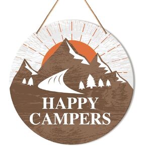Camping Welcome Door Sign, Summer Camp Round Hanging Sign Decor Farmhouse Wall Decorations Wood Sign for Cabin, RV, Front Door, Porch, Entryway, Housewarming Gift for Camper, Welcome to Our Cabin