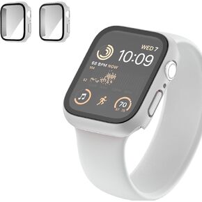 2Pack Matte Cases 45mm Compatible with Apple Watch 45mm Screen Protector Case, HD Tempered Glass Face Cover Protective Hard PC Bumper for Apple Watch Series 9/8/7 45mm Accessories - 45mm Matte Black