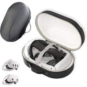 Carrying Case Hard Shell Max Protection for Meta/Oculus Quest 3/3S - Lightweight, Waterproof, Impact Resistant - Fits Headset, Aftermarket Head Strap, Plus Controllers, Charging Cables