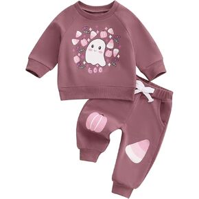 Toddler Girl Halloween Outfits Thick Thighs and Pumpkin Pies Long Sleeve Round Neck Sweatshirt Jogger Pants Set