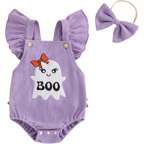SAYOO My First Halloween Baby Girl Outfit Newborn Corduroy Ghost Skeleton Embroidery Romper Jumpsuit Infant 2Pcs Clothes