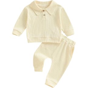 Toddler Infant Baby Boy Clothes Waffle Long Sleeve Sweatshirt Shirt Tops Pants Cute Fall Winter Outfits Set