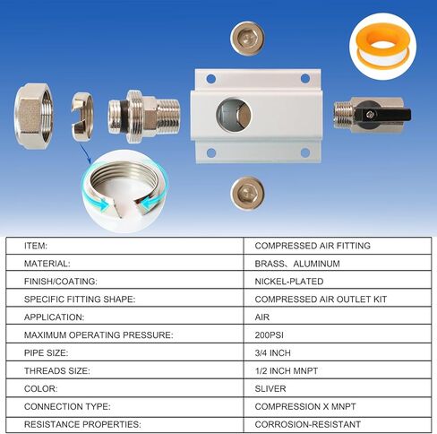 2PCS 3/4'' Straight Air Piping Fittings, 3/4'' x 1/2'' Male NPT Threads Adapter Fittings, Seal Taped Needed, Brass-Nickel Plated, For Shop Compressed Air Line System in Kuwait