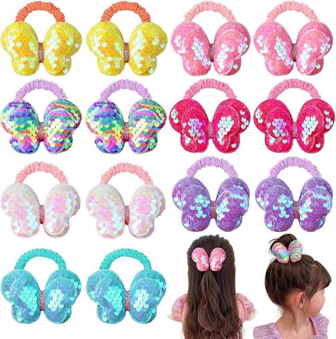 10 Pcs Glitter Butterfly Hair Ties for Girls Baby Toddler Cute Sequin Bow Hair Ties Elastic Rubber Hair Bands for Little Girls Multicolor Baby Hair Accessories for Girls Pijin-10 in Saudi Arabia