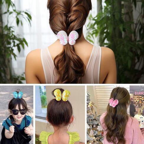 10 Pcs Glitter Butterfly Hair Ties for Girls Baby Toddler Cute Sequin Bow Hair Ties Elastic Rubber Hair Bands for Little Girls Multicolor Baby Hair Accessories for Girls Pijin-10 in Saudi Arabia
