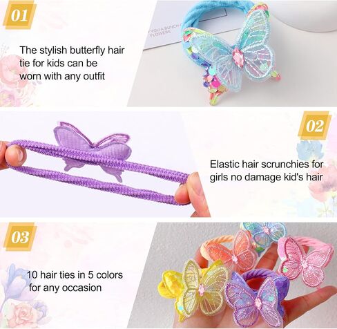 10 Pcs Glitter Butterfly Hair Ties for Girls Baby Toddler Cute Sequin Bow Hair Ties Elastic Rubber Hair Bands for Little Girls Multicolor Baby Hair Accessories for Girls Pijin-10 in Saudi Arabia