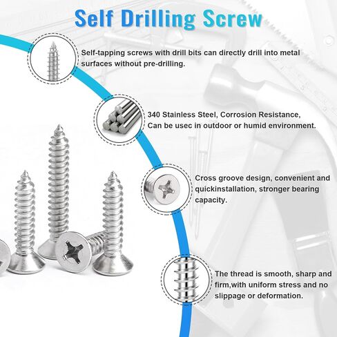 460PCS Stainless Steel Wood Screws Assortment Kit, 18 Sizes #4#6#8#10#12 Phillips Pan Head Sheet Metal Screws Self Tapping Screws Set for Wood Deck Drywall Concrete Screws, Length 1/4" to 2" in Saudi Arabia