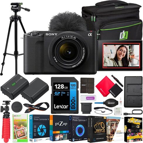 Sony ZV-E1 Mirrorless Full Frame Vlog Camera Body with FE 28-60mm F4-5.6 Zoom Lens ILCZV-E1L/B Black Bundle with Deco Gear Case + Tripod + Extra Battery, Dual Charger, 128GB Card and Accessories Kit in Saudi Arabia