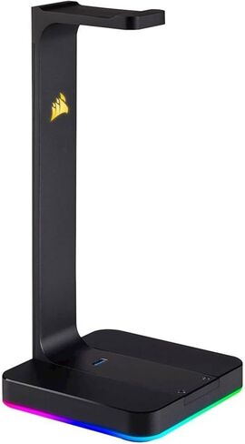 Corsair ST100 RGB Premium Headphones/Headset Stand (Durable Aluminium Construction, Dynamic 9 Zone RGB Lighting, Built-in 3.5 mm Analog Input with Virtual 7.1 Surround, Dual USB, Black in Saudi Arabia