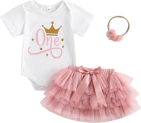 Baby Birthday Girl Outfit B-day Letter Embroidery Ruffle Sleeve Romper 3 Layered Ruffled Mini Skirt 3Pcs Fall Clothes in Saudi Arabia