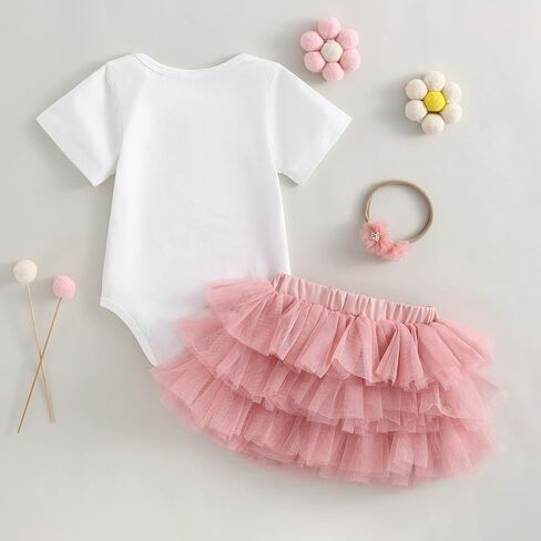 Baby Birthday Girl Outfit B-day Letter Embroidery Ruffle Sleeve Romper 3 Layered Ruffled Mini Skirt 3Pcs Fall Clothes in Saudi Arabia