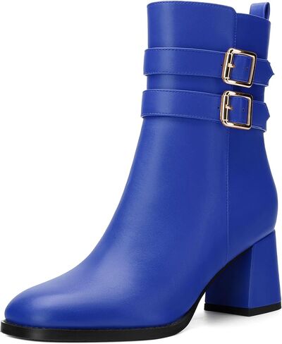Womens Chunky High Heel Boots - Zip Up, Square Toe, Ankle Booties,Simple Classic Mid Heel Shoes for Women2.5in in Saudi Arabia