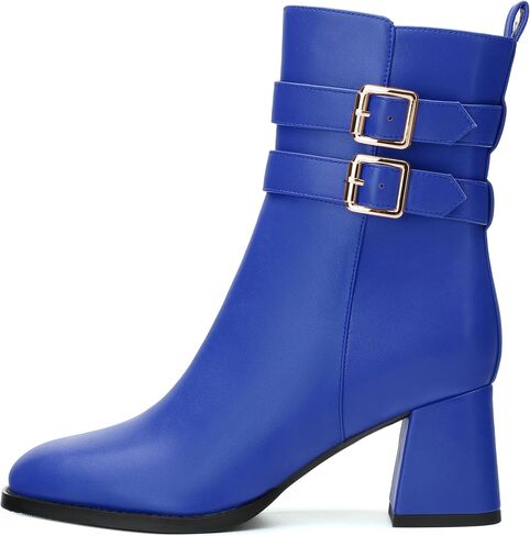 Womens Chunky High Heel Boots - Zip Up, Square Toe, Ankle Booties,Simple Classic Mid Heel Shoes for Women2.5in in Saudi Arabia
