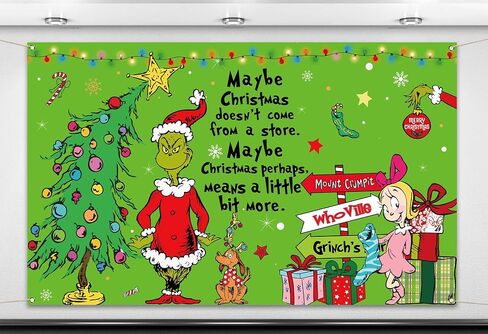 Nepnuser Merry Christmas Photo Booth Backdrop Green Elf Welcome to Whoville Xmas Decorations Winter Holiday Party Supply Indoor Outdoor Wall Decor (5.9×3.6ft) in Saudi Arabia