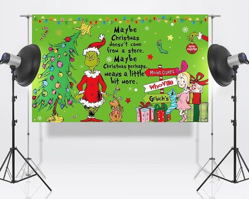 Nepnuser Merry Christmas Photo Booth Backdrop Green Elf Welcome to Whoville Xmas Decorations Winter Holiday Party Supply Indoor Outdoor Wall Decor (5.9×3.6ft) in Saudi Arabia