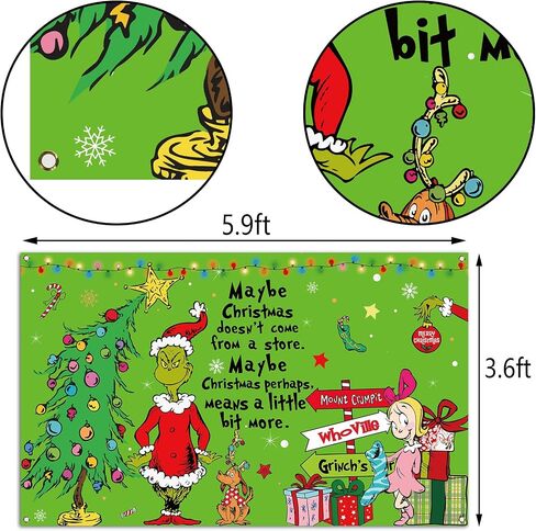 Nepnuser Merry Christmas Photo Booth Backdrop Green Elf Welcome to Whoville Xmas Decorations Winter Holiday Party Supply Indoor Outdoor Wall Decor (5.9×3.6ft) in Saudi Arabia