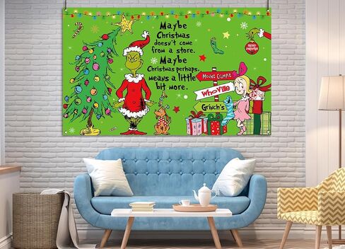Nepnuser Merry Christmas Photo Booth Backdrop Green Elf Welcome to Whoville Xmas Decorations Winter Holiday Party Supply Indoor Outdoor Wall Decor (5.9×3.6ft) in Saudi Arabia
