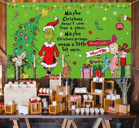 Nepnuser Merry Christmas Photo Booth Backdrop Green Elf Welcome to Whoville Xmas Decorations Winter Holiday Party Supply Indoor Outdoor Wall Decor (5.9×3.6ft) in Saudi Arabia