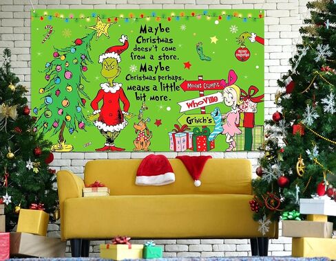 Nepnuser Merry Christmas Photo Booth Backdrop Green Elf Welcome to Whoville Xmas Decorations Winter Holiday Party Supply Indoor Outdoor Wall Decor (5.9×3.6ft) in Saudi Arabia