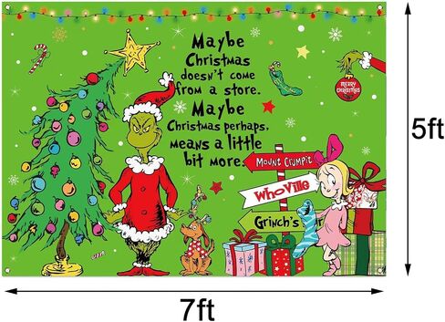 Nepnuser Merry Christmas Photo Booth Backdrop Green Elf Welcome to Whoville Xmas Decorations Winter Holiday Party Supply Indoor Outdoor Wall Decor (5.9×3.6ft) in Saudi Arabia