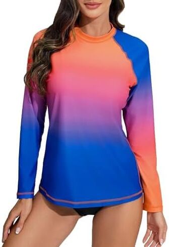 Halcurt Women's Long Sleeve Rash Guard Swim Shirt Built in Bra UPF50+ Sun Protection Quick Dry Swimsuit Top in Kuwait