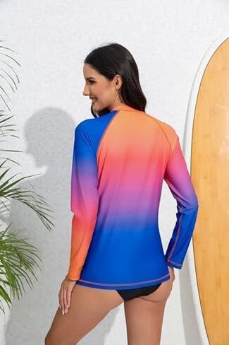 Halcurt Women's Long Sleeve Rash Guard Swim Shirt Built in Bra UPF50+ Sun Protection Quick Dry Swimsuit Top in Kuwait