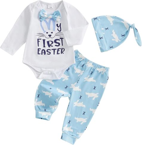 My First Easter Baby Boy Girl Outfit Rabbit Romper Bunny Carrot Pants Newborn Fall Winter Clothes Hat Set in Saudi Arabia