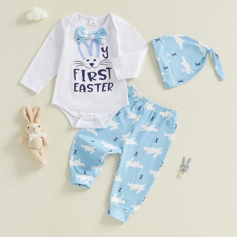 My First Easter Baby Boy Girl Outfit Rabbit Romper Bunny Carrot Pants Newborn Fall Winter Clothes Hat Set in Saudi Arabia