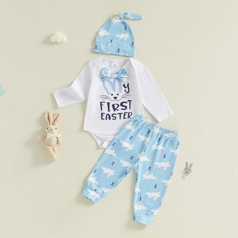 My First Easter Baby Boy Girl Outfit Rabbit Romper Bunny Carrot Pants Newborn Fall Winter Clothes Hat Set in Saudi Arabia