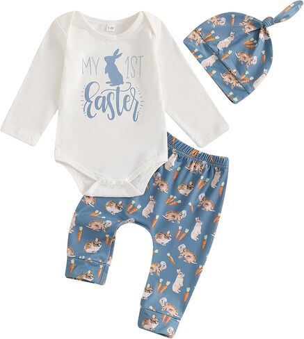 My First Easter Baby Boy Girl Outfit Rabbit Romper Bunny Carrot Pants Newborn Fall Winter Clothes Hat Set in Saudi Arabia