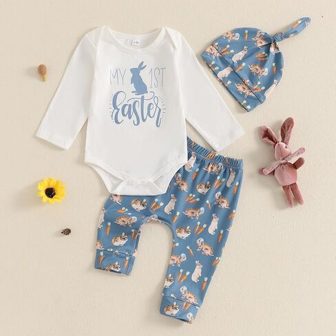 My First Easter Baby Boy Girl Outfit Rabbit Romper Bunny Carrot Pants Newborn Fall Winter Clothes Hat Set in Saudi Arabia