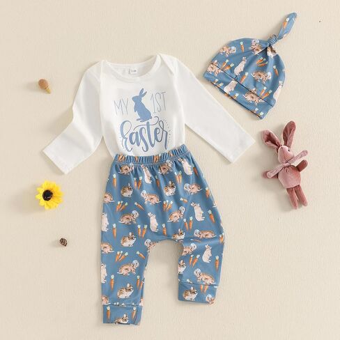 My First Easter Baby Boy Girl Outfit Rabbit Romper Bunny Carrot Pants Newborn Fall Winter Clothes Hat Set in Saudi Arabia
