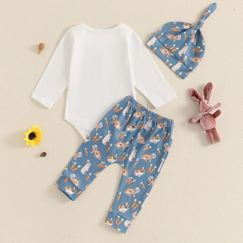 My First Easter Baby Boy Girl Outfit Rabbit Romper Bunny Carrot Pants Newborn Fall Winter Clothes Hat Set in Saudi Arabia