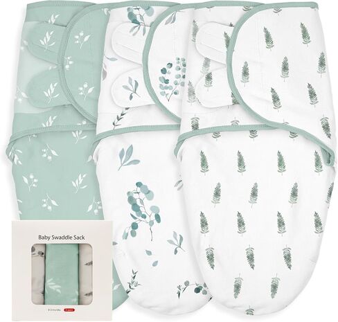 Baby Swaddle Sleep Sack 3 Pack, Organic Cotton Baby Swaddle Wrap 0-3 Months | Soft Breathable Organic Muslin Cotton, Adjustable Wing Design, Secure Swaddle Fit Newborn Sleep Essential, Flowers & Rabbits in Saudi Arabia