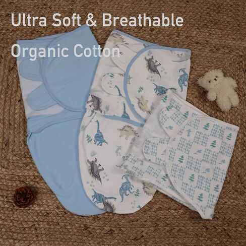 Baby Swaddle Sleep Sack 3 Pack, Organic Cotton Baby Swaddle Wrap 0-3 Months | Soft Breathable Organic Muslin Cotton, Adjustable Wing Design, Secure Swaddle Fit Newborn Sleep Essential, Flowers & Rabbits in Saudi Arabia