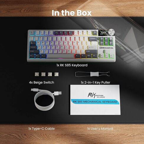 RK ROYAL KLUDGE S85 Wireless Mechanical Keyboard, TKL Keyboard with Display & Ratchet Knob, Triple-Mode Bluetooth/2.4GHz/USB-C, Custom Tactile Silent Switches, 7200mAh Battery, Hot Swappable, 85 Keys in Saudi Arabia