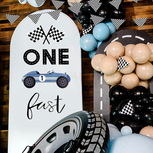 Fast One Backdrop Decal, Fast One Birthday Decal Black & White Race Car Wall Decal Race Car 1st Birthday Party Decorations for Boys Baby Arch Decal for Backdrop in Saudi Arabia
