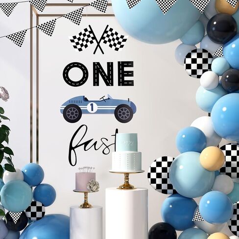 Fast One Backdrop Decal, Fast One Birthday Decal Black & White Race Car Wall Decal Race Car 1st Birthday Party Decorations for Boys Baby Arch Decal for Backdrop in Saudi Arabia