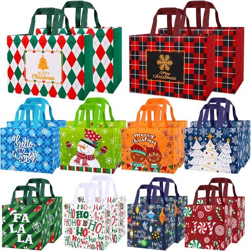 DULEFUN 8pcs Christmas Tote Bags, Christmas Gift Bags Non-Woven Reusable Treat Bags Shopping Wrapping Bags for Christmas Holiday Party Favors Supplies in Kuwait