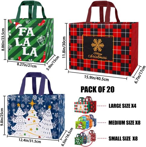 DULEFUN 8pcs Christmas Tote Bags, Christmas Gift Bags Non-Woven Reusable Treat Bags Shopping Wrapping Bags for Christmas Holiday Party Favors Supplies in Kuwait