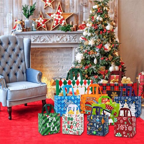 DULEFUN 8pcs Christmas Tote Bags, Christmas Gift Bags Non-Woven Reusable Treat Bags Shopping Wrapping Bags for Christmas Holiday Party Favors Supplies in Kuwait