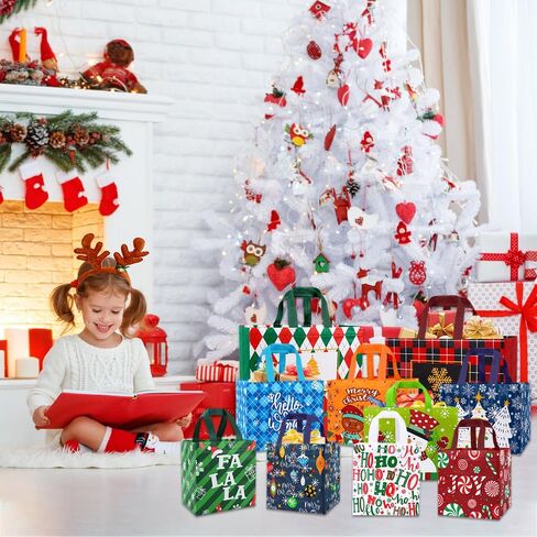 DULEFUN 8pcs Christmas Tote Bags, Christmas Gift Bags Non-Woven Reusable Treat Bags Shopping Wrapping Bags for Christmas Holiday Party Favors Supplies in Kuwait