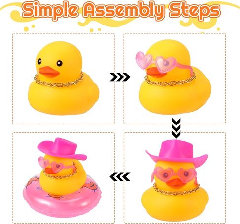 زينة على شكل بطة مطاطية للسيارة، زينة على شكل بطة رعاة البقر، لوحة قيادة السيارة مع إكسسوارات، قبعة صغيرة، قلادة، نظارات شمسية (وردي) in Kuwait