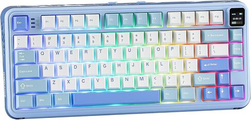 Vibe75 75% Wireless Gaming Keyboard with Interchangeable Screen&Knob Modules, Gasket Mechanical Keyboard, Hot Swappable Creamy Keyboard with BT5.0/2.4GHz/USB-C, 5-Layer Padding, RGB (Blue) in Saudi Arabia