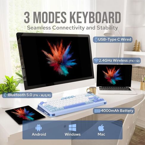 Vibe75 75% Wireless Gaming Keyboard with Interchangeable Screen&Knob Modules, Gasket Mechanical Keyboard, Hot Swappable Creamy Keyboard with BT5.0/2.4GHz/USB-C, 5-Layer Padding, RGB (Blue) in Saudi Arabia