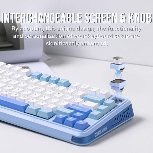 Vibe75 75% Wireless Gaming Keyboard with Interchangeable Screen&Knob Modules, Gasket Mechanical Keyboard, Hot Swappable Creamy Keyboard with BT5.0/2.4GHz/USB-C, 5-Layer Padding, RGB (Blue) in Saudi Arabia