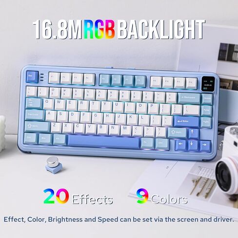 Vibe75 75% Wireless Gaming Keyboard with Interchangeable Screen&Knob Modules, Gasket Mechanical Keyboard, Hot Swappable Creamy Keyboard with BT5.0/2.4GHz/USB-C, 5-Layer Padding, RGB (Blue) in Saudi Arabia