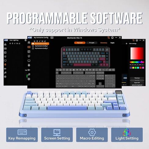 Vibe75 75% Wireless Gaming Keyboard with Interchangeable Screen&Knob Modules, Gasket Mechanical Keyboard, Hot Swappable Creamy Keyboard with BT5.0/2.4GHz/USB-C, 5-Layer Padding, RGB (Blue) in Saudi Arabia